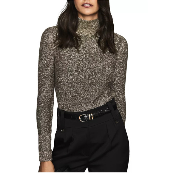 Reiss Jemima Metallic Gold Threaded Turtleneck Sweater XS - Picture 1 of 10